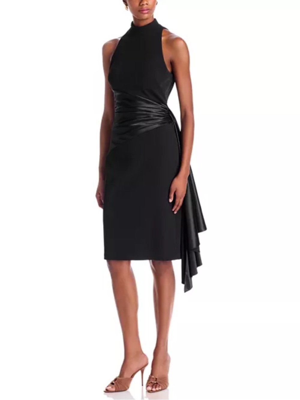 New Eliza J Sz 4 Womens Black Mixed Media High Neck Cocktail Sheath Dress R $168